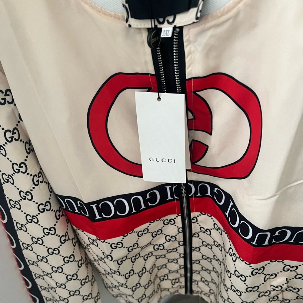 Gucci Women's Beige and Red Bomber Jacket